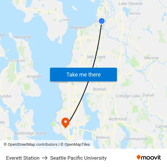 Everett Station to Seattle Pacific University map
