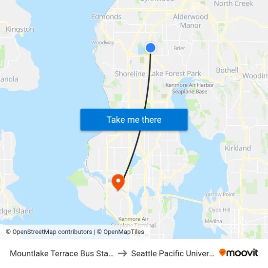 Mountlake Terrace Bus Station to Seattle Pacific University map