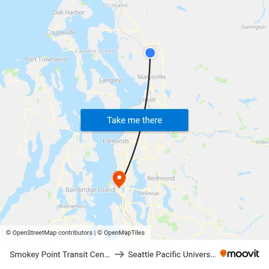 Smokey Point Transit Center to Seattle Pacific University map
