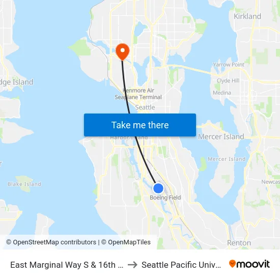 East Marginal Way S & 16th Ave S to Seattle Pacific University map