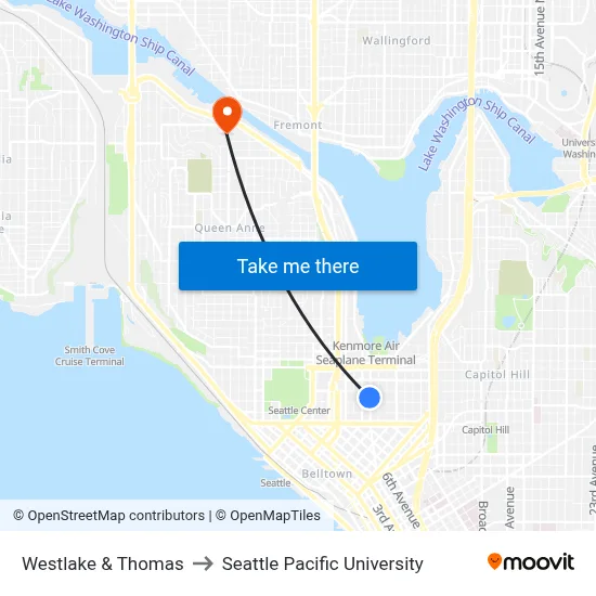 Westlake & Thomas to Seattle Pacific University map
