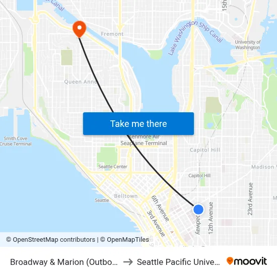 Broadway & Marion (Outbound) to Seattle Pacific University map