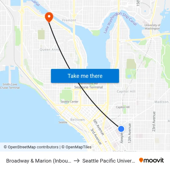 Broadway & Marion (Inbound) to Seattle Pacific University map