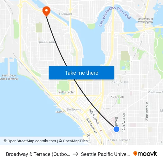 Broadway & Terrace  (Outbound) to Seattle Pacific University map