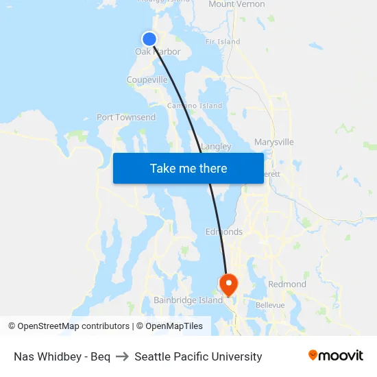 Nas Whidbey - Beq to Seattle Pacific University map