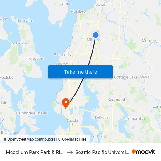 Mccollum Park Park & Ride to Seattle Pacific University map