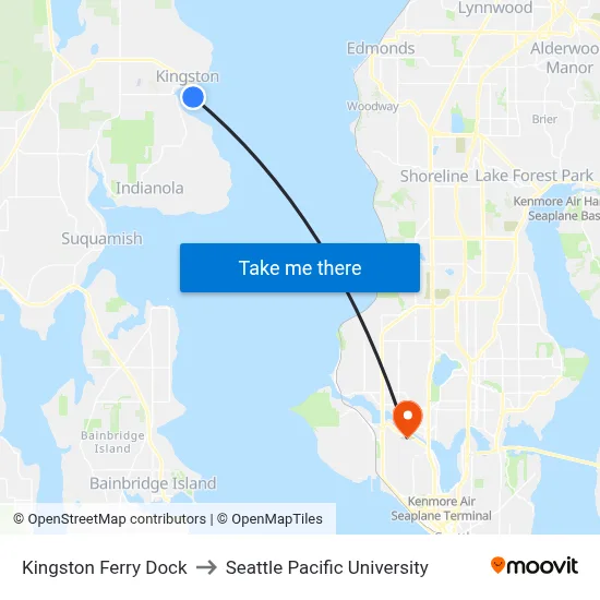 Kingston Ferry Dock to Seattle Pacific University map