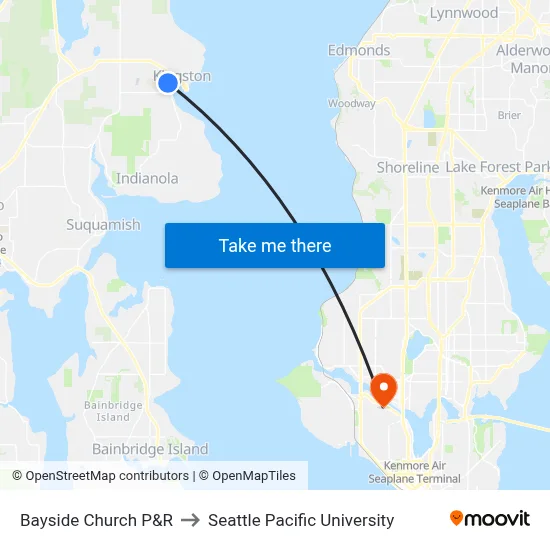 Bayside Church P&R to Seattle Pacific University map