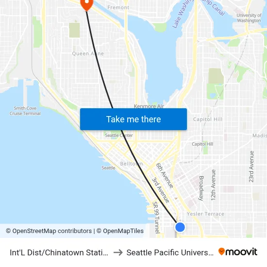 Int'L Dist/Chinatown Station to Seattle Pacific University map