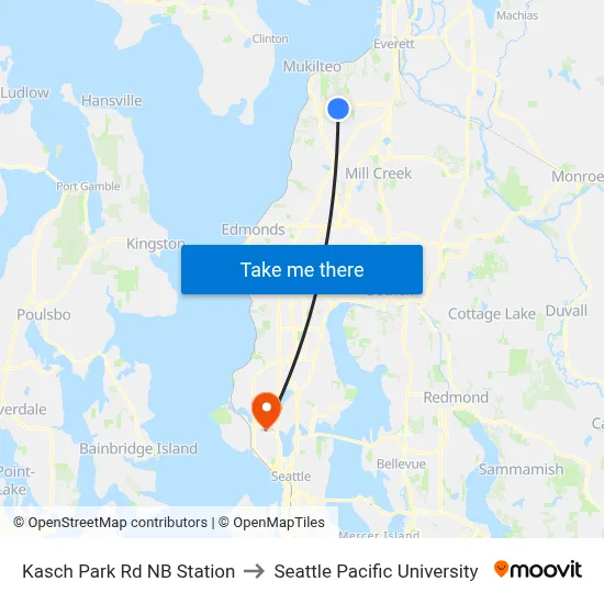 Kasch Park Rd NB Station to Seattle Pacific University map
