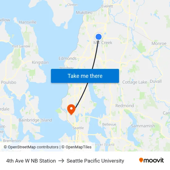 4th Ave W NB Station to Seattle Pacific University map