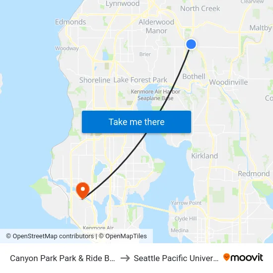 Canyon Park Park & Ride Bay 6 to Seattle Pacific University map