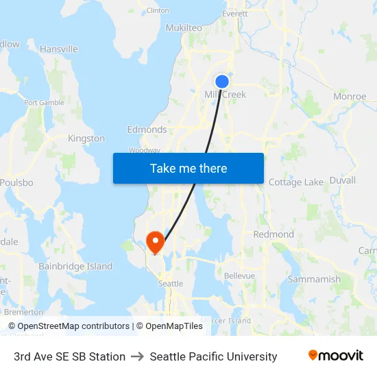 3rd Ave SE SB Station to Seattle Pacific University map