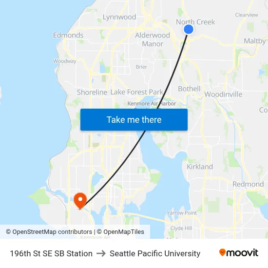 196th St SE SB Station to Seattle Pacific University map
