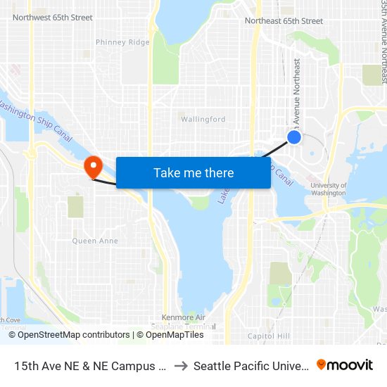 15th Ave NE & NE Campus Pkwy to Seattle Pacific University map