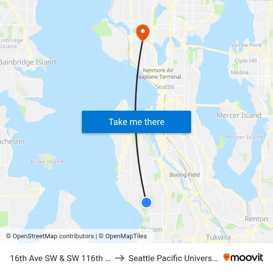 16th Ave SW & SW 116th St to Seattle Pacific University map