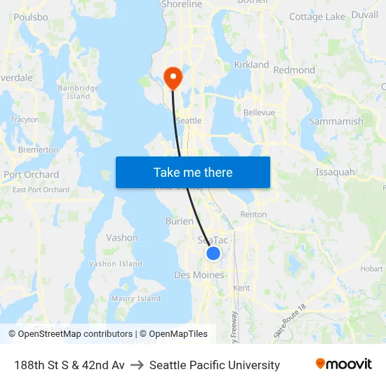188th St S & 42nd Av to Seattle Pacific University map