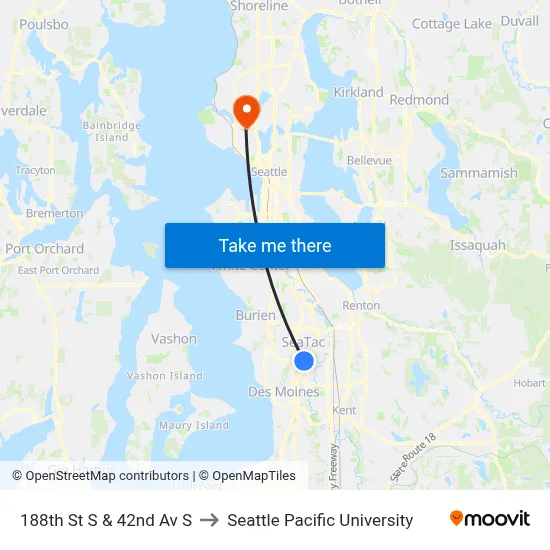 188th St S & 42nd Av S to Seattle Pacific University map