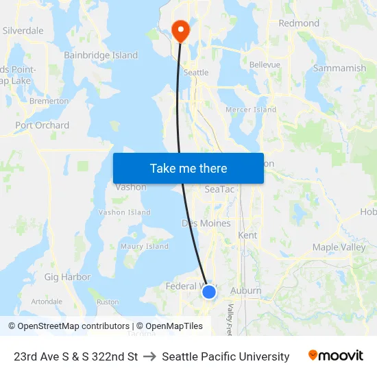 23rd Ave S & S 322nd St to Seattle Pacific University map