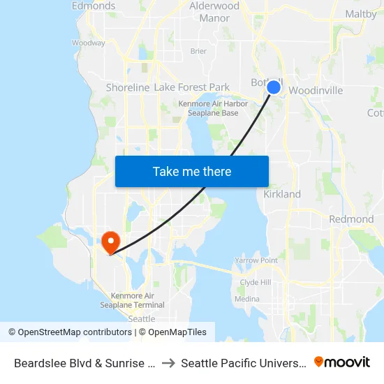 Beardslee Blvd & Sunrise Dr to Seattle Pacific University map