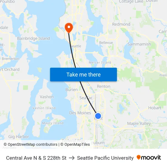 Central Ave N & S 228th St to Seattle Pacific University map