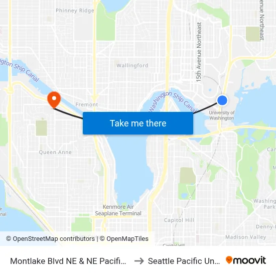 Montlake Blvd NE & NE Pacific Pl - Bay 3 to Seattle Pacific University map