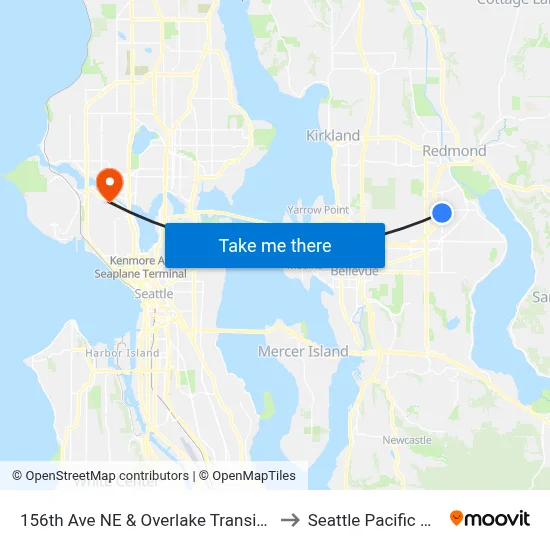 156th Ave NE & Overlake Transit Center - Bay 7 to Seattle Pacific University map