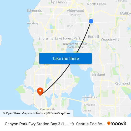 Canyon Park Fwy Station Bay 3 (I-405 Ramp & Sr 527) to Seattle Pacific University map