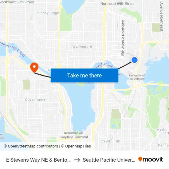 E Stevens Way NE & Benton Ln to Seattle Pacific University map