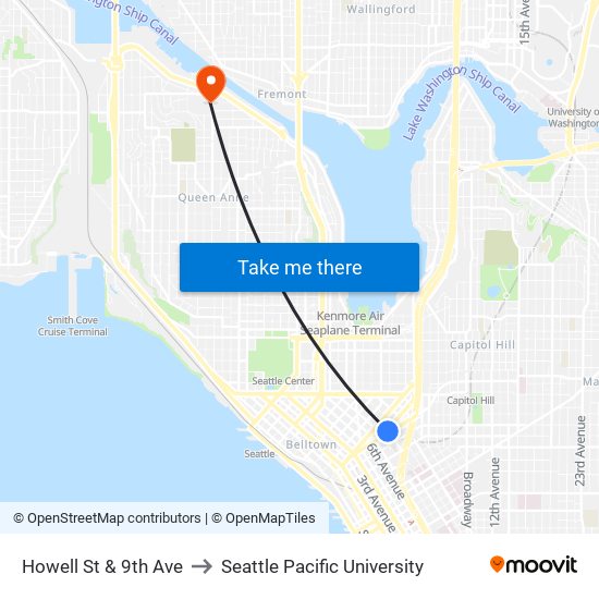 Howell St & 9th Ave to Seattle Pacific University map