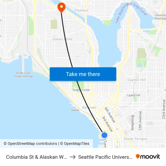Columbia St & Alaskan Way to Seattle Pacific University map
