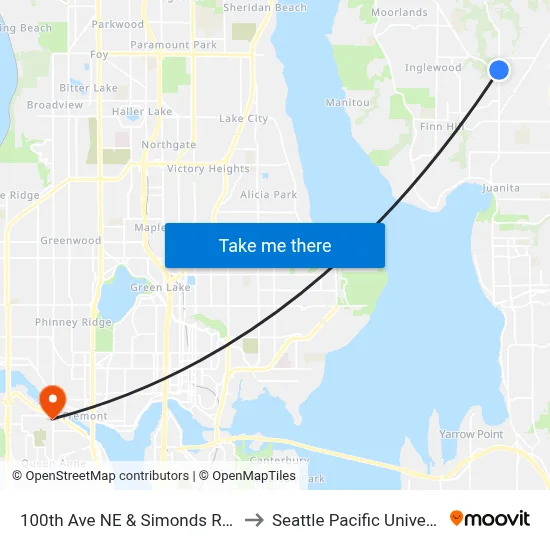 100th Ave NE & Simonds Rd NE to Seattle Pacific University map