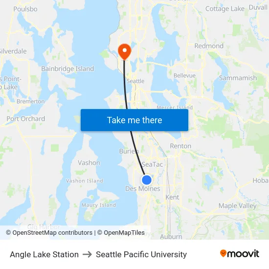 Angle Lake Station to Seattle Pacific University map