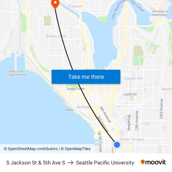 S Jackson St & 5th Ave S to Seattle Pacific University map