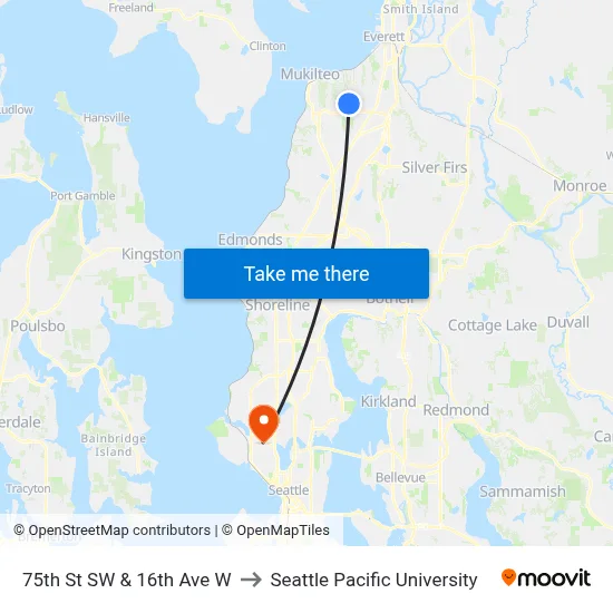 75th St SW & 16th Ave W to Seattle Pacific University map