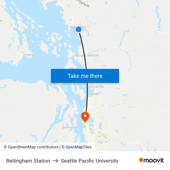 Bellingham Station to Seattle Pacific University map
