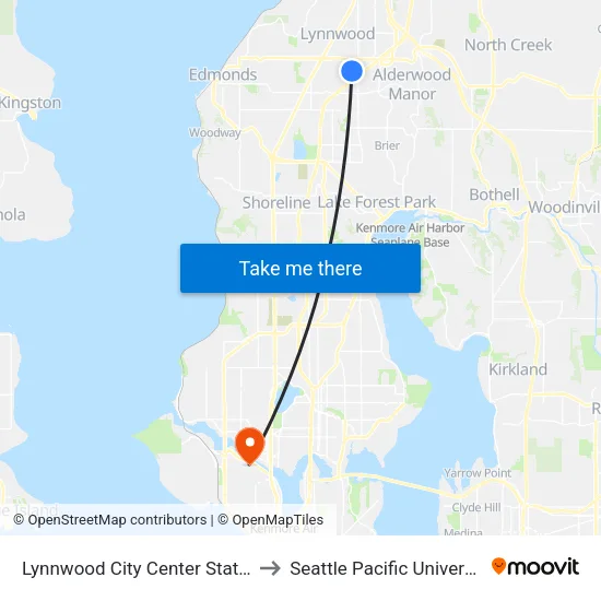 Lynnwood City Center Station to Seattle Pacific University map