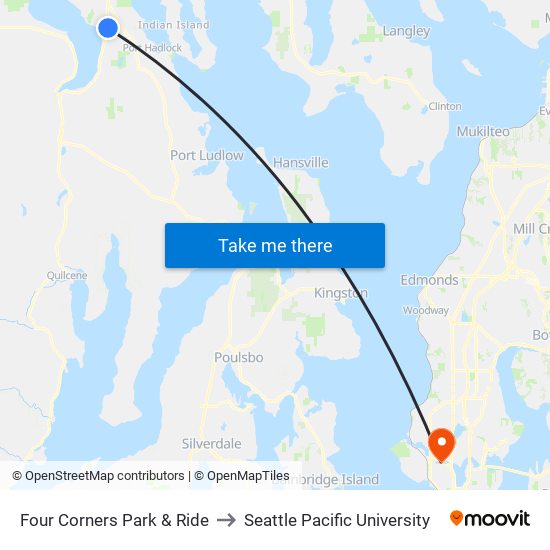 Four Corners Park & Ride to Seattle Pacific University map
