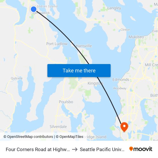 Four Corners Road at Highway 19 to Seattle Pacific University map