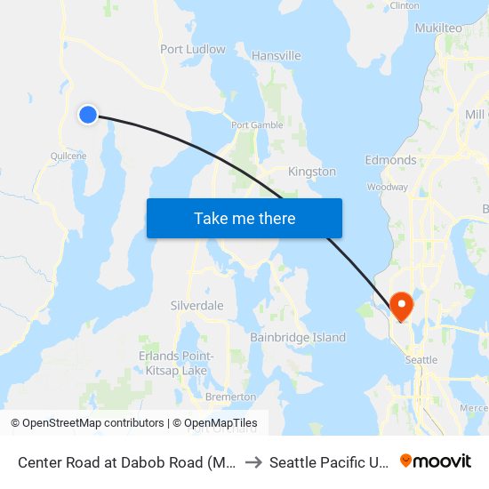 Center Road at Dabob Road (Milepost 11.9) to Seattle Pacific University map