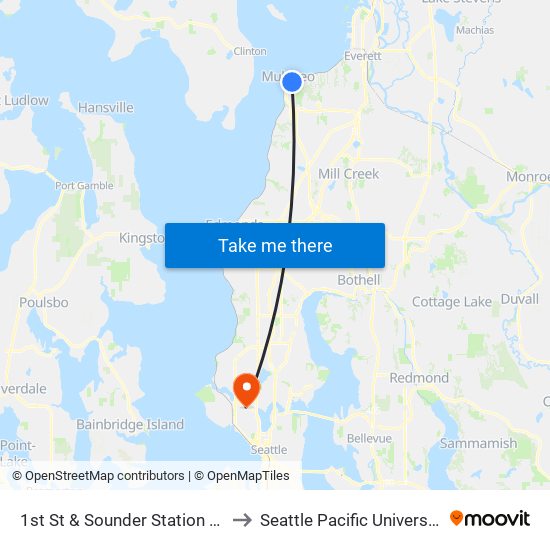 1st St & Sounder Station Eb to Seattle Pacific University map