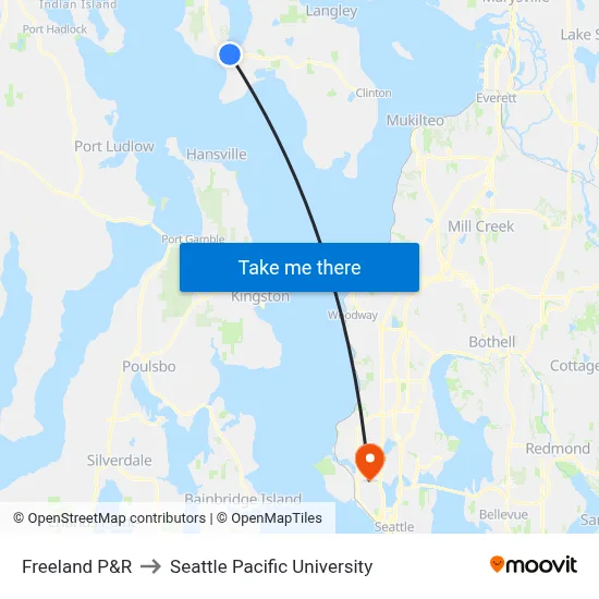 Freeland P&R to Seattle Pacific University map