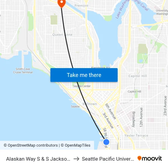 Alaskan Way S & S Jackson St to Seattle Pacific University map