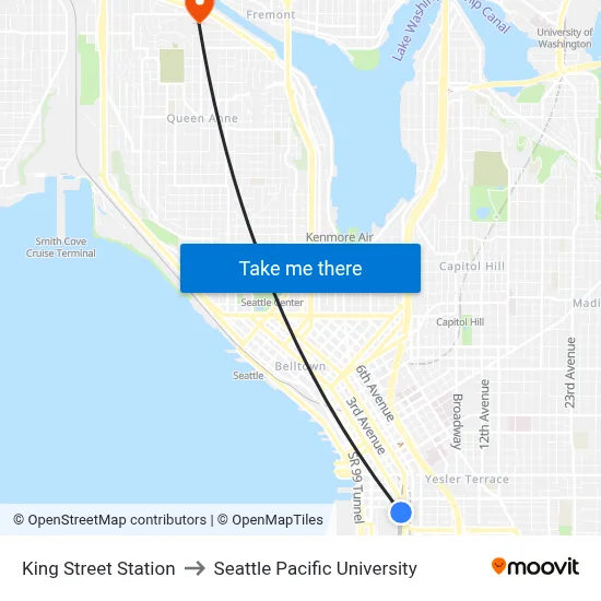 King Street Station to Seattle Pacific University map