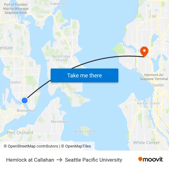 Hemlock at Callahan to Seattle Pacific University map