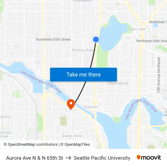 Aurora Ave N & N 65th St to Seattle Pacific University map
