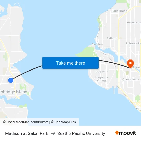 Madison at Sakai Park to Seattle Pacific University map