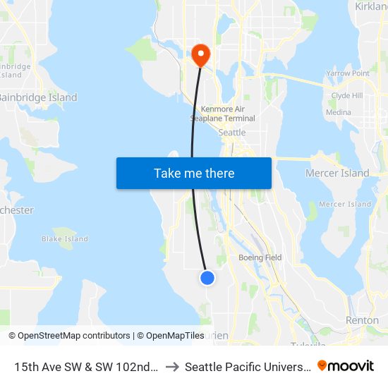 15th Ave SW & SW 102nd St to Seattle Pacific University map