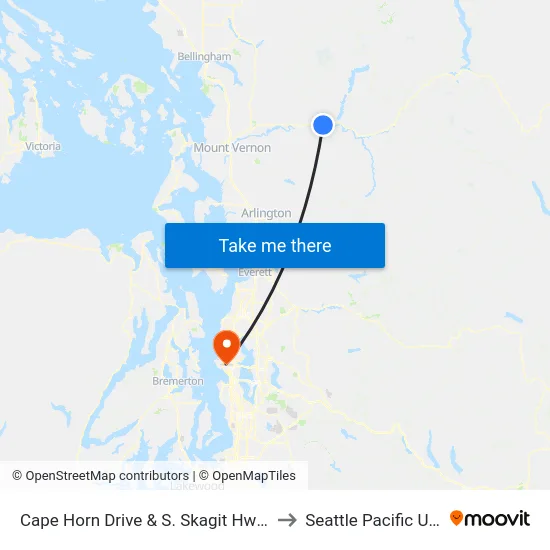 Cape Horn Drive & S. Skagit Hwy (Cape Horn) to Seattle Pacific University map