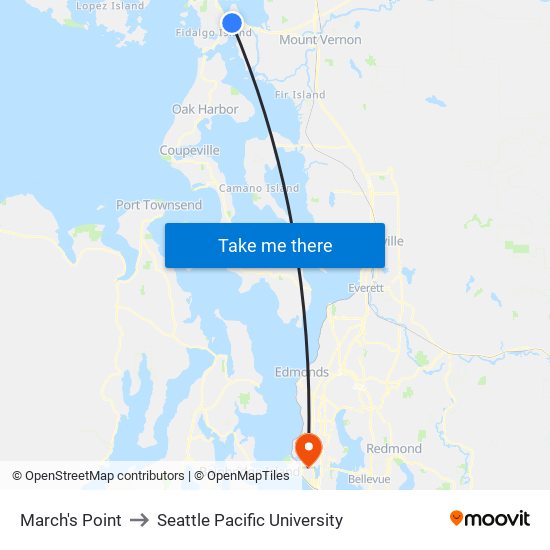 March's Point to Seattle Pacific University map